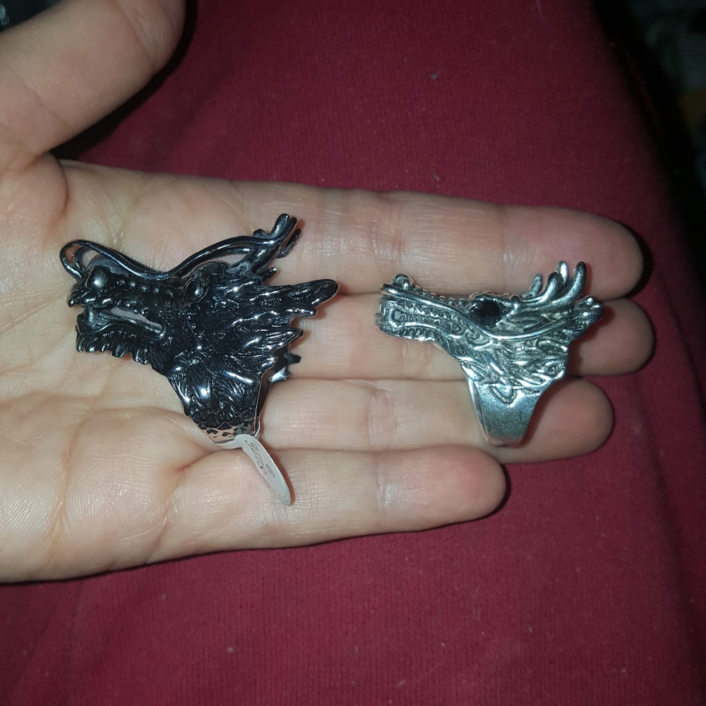 2-Artisan.925 Handmade Dragon Rings A&B+Tibetan Silver BundledBoth Rings Bundled